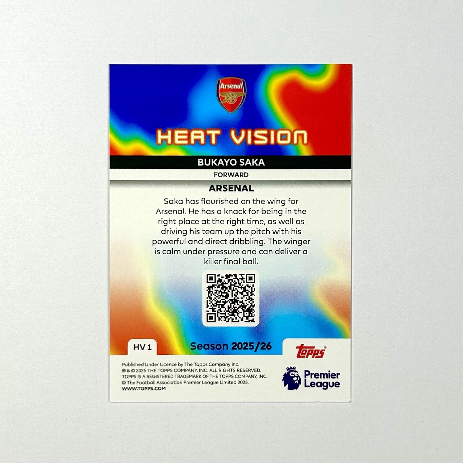 2025-26 Topps Premier League Heat Vision Bukayo Saka CASE HIT Arsenal #HV1 Read! view 2