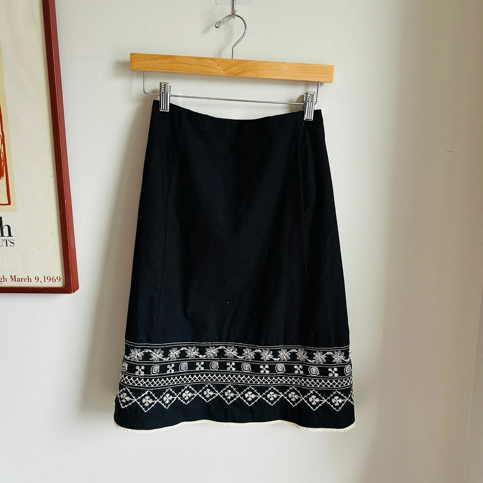 Falda midi vintage Villager by Liz Claiborne negra bordada - talla 12 - nueva con etiquetas Foto 2 de 4