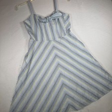 Draper James Striped Bow Front Fit Flare Dress Blue Green Women's Size 4