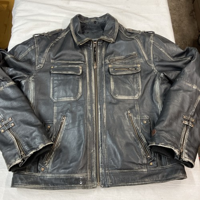 #ad CUSTOM BILT Men#x27;s Black Leather Biker Motorcycle Jacket Size XXL 2XL Padded $35.00