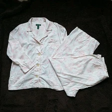 Ralph Lauren 2 Piece Pajama Set Womens XL Pink Floral 100% Cotton Sleepwear