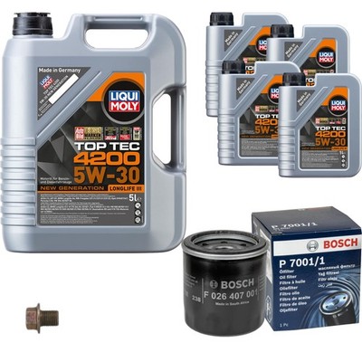 BOSCH Ölfilter 9 L LIQUI MOLY Top Tec 4200 5W-30 für Nissan Qashqai +2 I 2.0 1.6