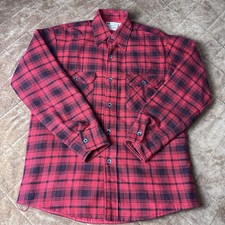Vintage Sears Perma-Prest Mens Medium Red Plaid Flannel Shirt Button Down