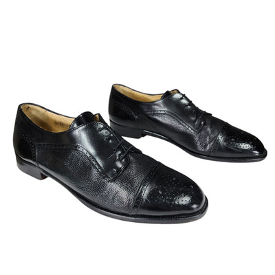 VTG Italy Mens Oxford Size 9.5 C Black Leather Cap Toe Dress Shoes Derby Wedding To Boot New York Italy Men main image 2