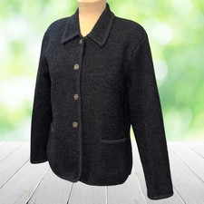 Vintage TALBOTS Boiled Wool Jacket Charcoal Button Front Pewter Buttons Sz S
