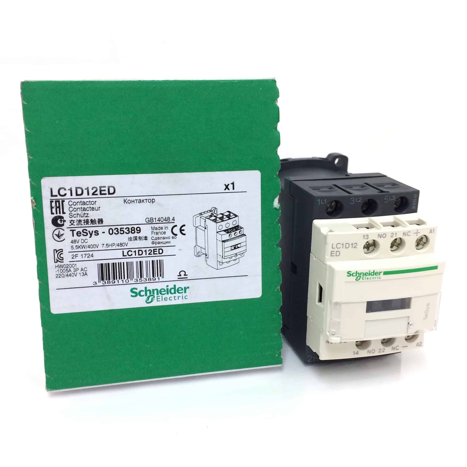 Contactor LC1D12ED Schneider 3P (3NO) 1NC + 1NO Aux 48VDC 25A 5.5kW