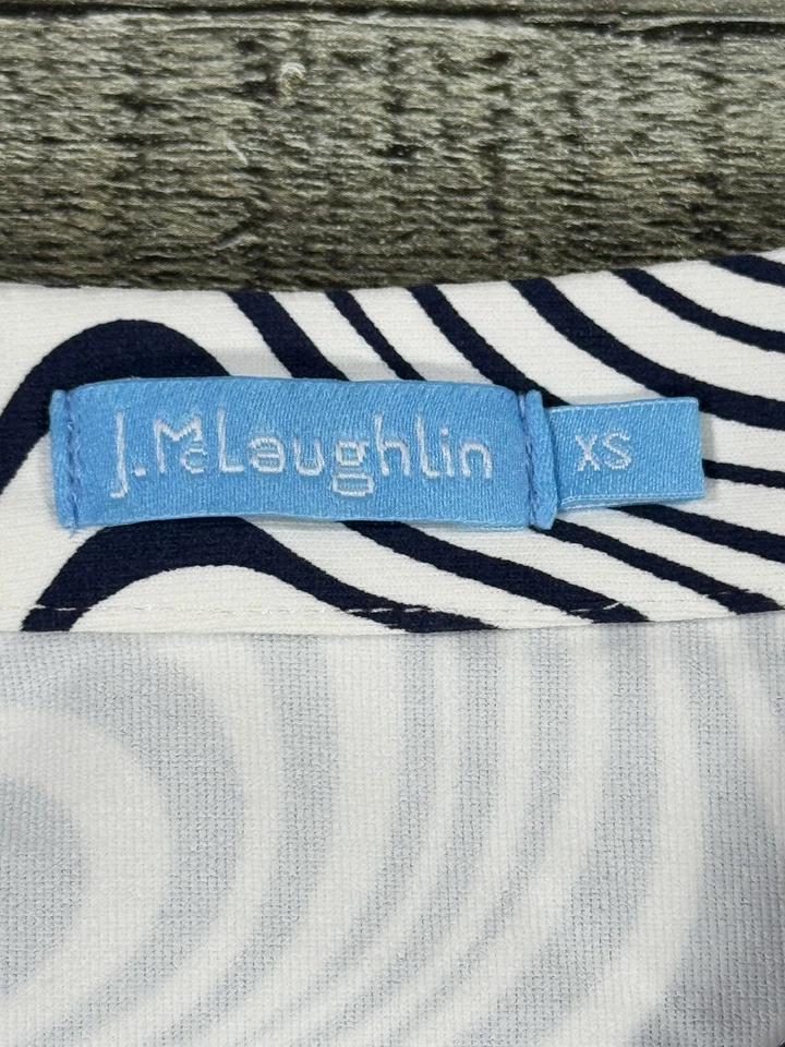 J McLaughlin платье женщин XS темно-синий белый волна печать длинным рукавом туника эластичной - Изображение 2 из 4