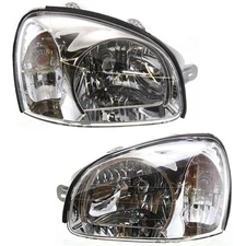 Driver and Passenger Headlights For Hyundai Santa Fe 2001-2003 Halogen w/ Bulb/s