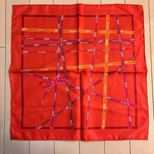 Hermes Carre 45 Silk Scarf Bolduc Ribbon Orange Excellent Used