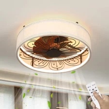20 In. Modern Indoor Black Low Profile Caged Flush Mount Ceiling Fan Light with