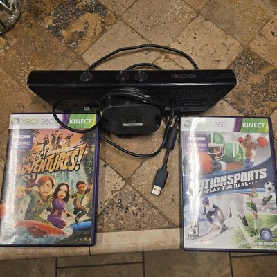 Xbox 360 Kinect Sensor Bar W/2 Games Tested Bundle Lot Microsoft 
