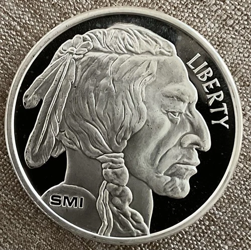 One Troy Ounce Round .999 Silver, Buffalo/Indian Head Design.
