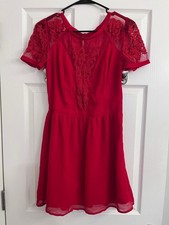Urban Outfitters Red Mini Dress with Flower Embroidered Detailing Size 4