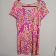 Lilly Pulitzer Women's Shift Dress Pink Palm Print Short Sleeve Casual small