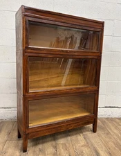 Vintage Mission Oak Arts and Crafts Style Barrister Lawyer Glass Front Bookcase