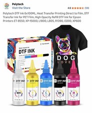 Polytech DTF Ink 6x100ML, Heat Transfer Printing Direct to Film, DTF Transfer