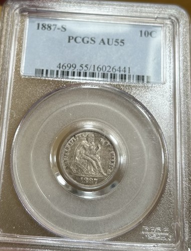 1887-S 10C Liberty Seated Silver Dime - PCGS AU55