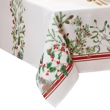 Winter Holiday Berry Fabric Tablecloth, Multicolor - 60" W x 144" L Multi Color