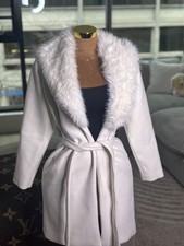 Image of Forever 21 White Fur Trim Soft Trench Coat Size Medium New With Tags🤍