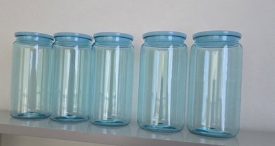 Light Blue Libbey Acrylic Cans 16 Oz Set Of 5