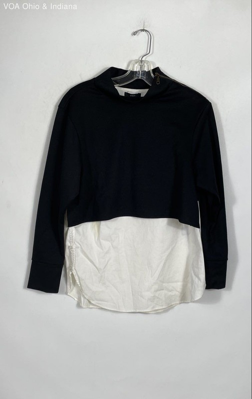 Drew Women's Jilly Layered Mixed Media Blouse Black White Shoulder Zip NWT Sz S
