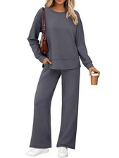 Womens 2 Piece Sweatsuits Outfit Fall Casual Lounge Sets Side Slit Sweatshirt...