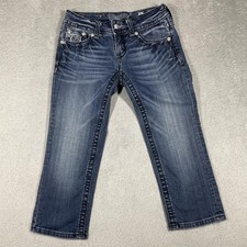 Miss Me Capri Jeans Womens 26 Blue Cuffed Denim Stretch Embroidered Rhinestone