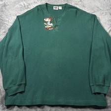 Vintage Looney Tunes Classic Coyote Bunny Taz Ribbed Henley Top Mens XL Green