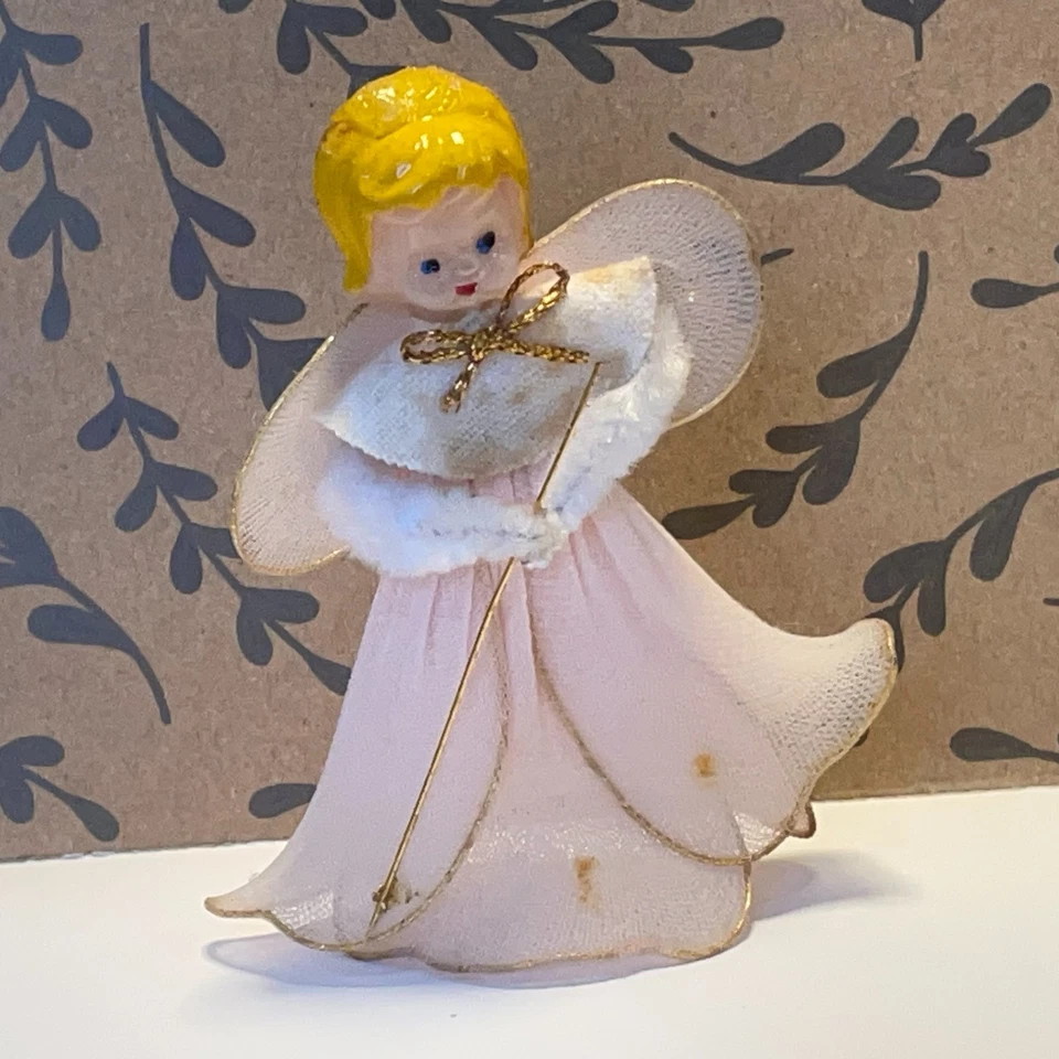Ancienne décoration NOËL - 2 petits Anges en voile de nylon - Made in Taïwan - Photo 4/4