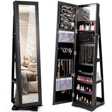 Costway 360 Rotatable Jewelry Cabinet Armoire 2-in-1 Lockable Mirrored