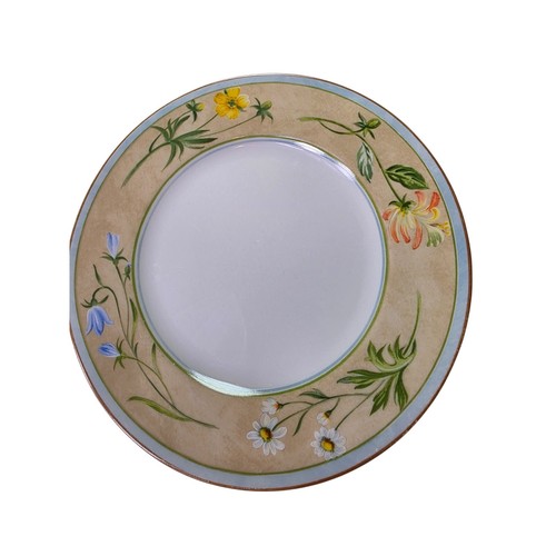 Set of 4- 222 FIFTH Clover Tan Wild Flowers 10.5" Dinner Plates - Flaw on one
