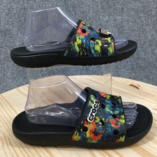 Crocs Sandals Womens 10 Mens 8 Classic Tie-Dye Graphic Slides Black Multicolor