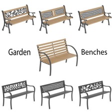 Outdoor Garden Benches 3 Seater Chair Wooden Steel Patio Furniture