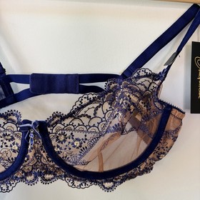 DITA VON TEESE Yvonne Underwire Bra Navy 12C Sheer Lace Lingerie NEW RRP $109.95