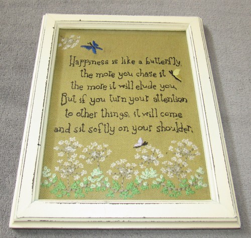 Vintage Hand Stitched Cloth - Framed Butterfly Poem - Floral & Butterflies