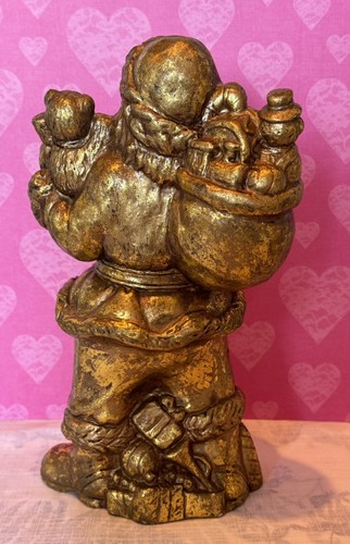 Antique Gold Tone Old World Santa Claus w/toy Sack Figure Statue 10” Christmas - Picture 4 of 8