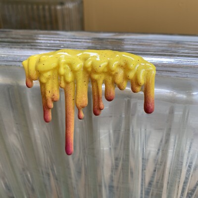 One of a Kind Handmade Yellow & Red Ombre Drip Art Shelf Drips Sculpture 3D 3 