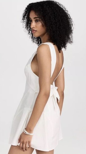 Free People Eye Catching A Line Mini Dress Bow Ivory Cotton Blend Poplin New L - Picture 7 of 24