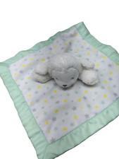 Carters White Lamb rattle Green yellow gray stars Security Blanket lovey satin