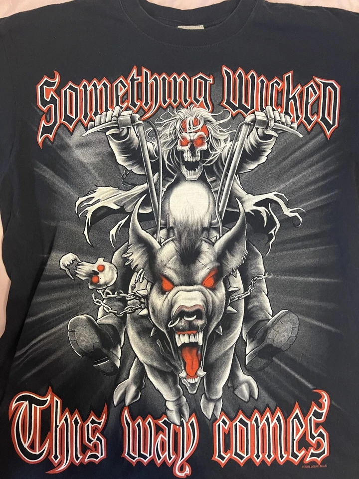 Vintage L Liquid Blue 2003 Something Wicked This Way Comes Skeleton Hog Biker - Image 3 of 4
