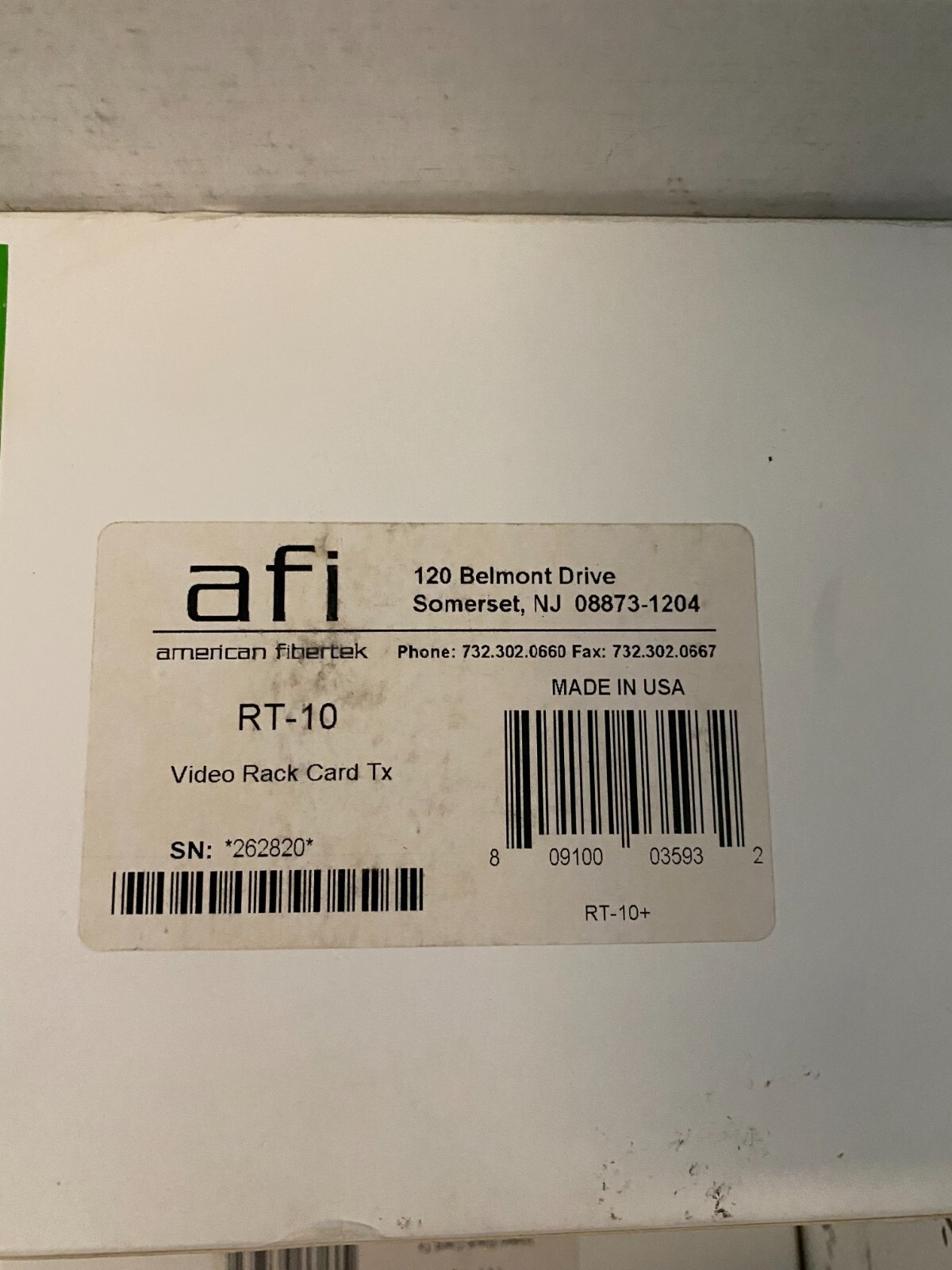 American FiberTek / AFI RT-10 Single Channel Video Rack Card ...