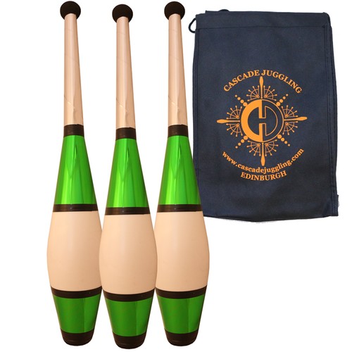 Set of 3 Green JD Euro Classic Juggling Clubs & Bag - Beginner Juggling Pins - 第 1/1 張圖片