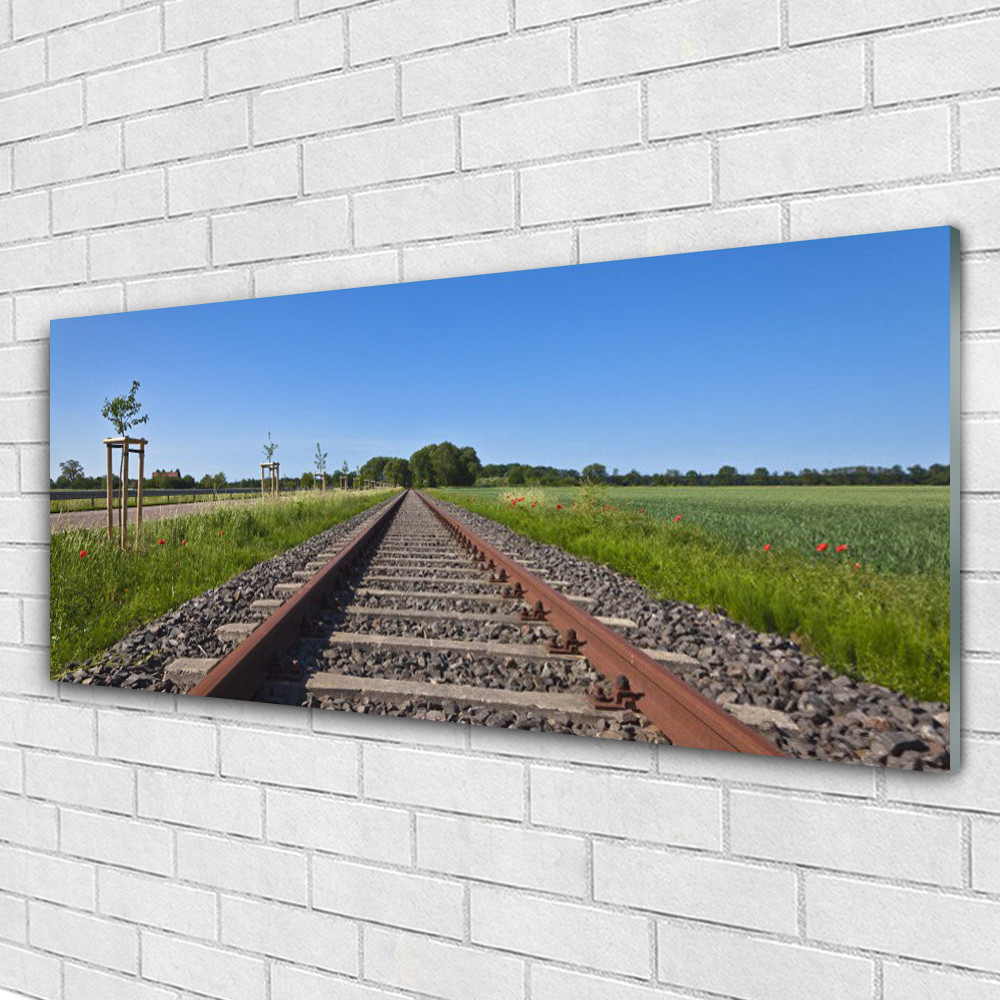 Impression sur verre acrylique rails de gare pour agrandir un grand couloir
