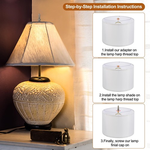Lamp Shade Finial 25x80mm 4 Pcs M10x1mm Threaded Alloy White Table Lamps - Picture 4 of 6