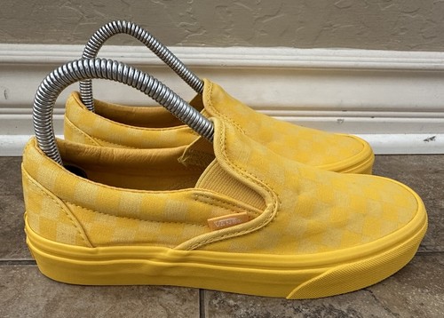 Vans Slip On Checkerboard Womens Yellow Gold Athletic Shoes Sneakers Size 7.5