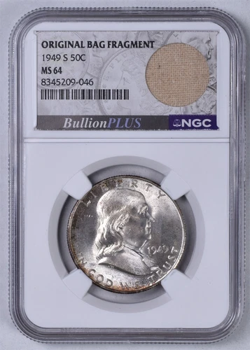 1949-S Franklin Silver Half Dollar NGC MS64 GEM!! Bullion Plus Bag Fragment 