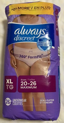 Always Discreet Underwear Maximum Protection 26 count 360 Protect SZ XL 20-26