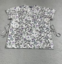 Absolute Scrub Top Women's Medium Floral Violet V-Neck Medical Dental Lab Vet