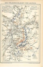 V&ouml;lkerschlacht von Leipzig Oktober 1813  historische Landkarte 1895 Napoleon