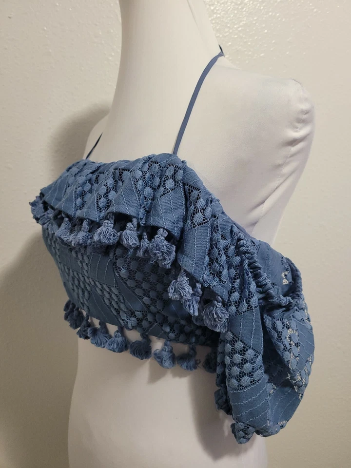 Top recortado para mujer TULAROSA sin hombros manga corta borlas con cordones. Talla XS Foto 4 de 4